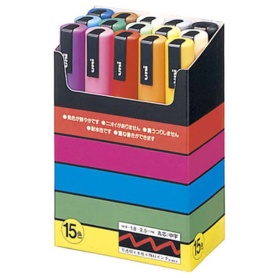 三菱鉛筆　水性マーカー　ポスカ　中字丸芯　１５色（各色１本）　ＰＣ５Ｍ１５Ｃ　１パック