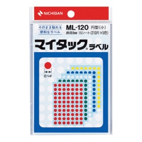 ニチバン　マイタック　カラーラベル　円型　直径８ｍｍ　５色　ＭＬ－１２０　１パック（１０５０片：７０片×１５シート）