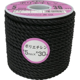 ユタカメイク　ロープ　ＰＥカラーロープボビン巻　５ｍｍ×３０ｍ　ブラック　ＲＥ－３４　１巻