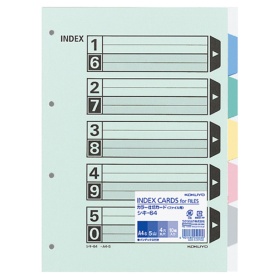 コクヨ　カラー仕切カード（ファイル用・５山見出し）　Ａ４タテ　４穴　５色＋扉紙　シキ－６４　１パック（１０組）