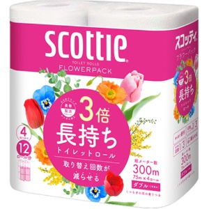 日本製紙クレシア　スコッティ　フラワーパック　３倍長持ち　ダブル　芯あり　７５ｍ　香り付き　１パック（４ロール）2