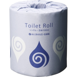 ＴＡＮＯＳＥＥ　トイレットペーパー　水に流せる芯＆包装紙　シングル　６５ｍ　１ケース（２４ロール）2