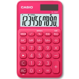 カシオ　カラフル電卓　１０桁　手帳タイプ　ビビッドピンク　ＳＬ－３００Ｃ－ＲＤ－Ｎ　１台