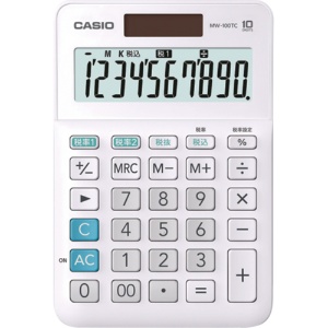 カシオ　Ｗ税率電卓　１０桁　ミニジャストタイプ　ホワイト　ＭＷ－１００ＴＣ－ＷＥ－Ｎ　１台1