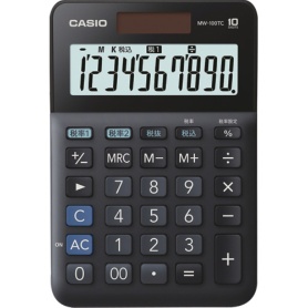 カシオ　Ｗ税率電卓　１０桁　ミニジャストタイプ　ブラック　ＭＷ－１００ＴＣ－ＢＫ－Ｎ　１台