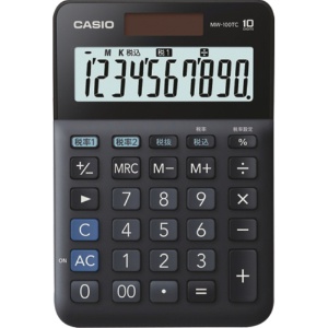 カシオ　Ｗ税率電卓　１０桁　ミニジャストタイプ　ブラック　ＭＷ－１００ＴＣ－ＢＫ－Ｎ　１台1
