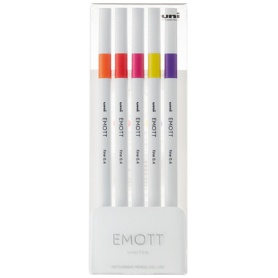 三菱鉛筆　水性サインペン　ＥＭＯＴＴ　５色セット　Ｎｏ．２　パッションカラー　ＰＥＭＳＹ５Ｃ．ＮＯ２　１パック