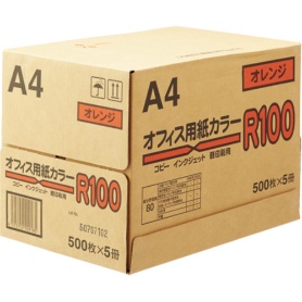 日本紙通商　オフィス用紙カラーＲ１００　Ａ４　オレンジ　１箱（２５００枚：５００枚×５冊）