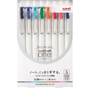 三菱鉛筆　ゲルインクボールペン　ユニボール　ワン　０．３８ｍｍ　８色（各色１本）　ＵＭＮＳ３８８Ｃ　１パック1
