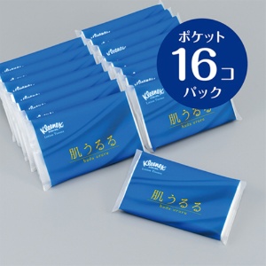 日本製紙クレシア　クリネックス　ティシュー　ローション　肌うるる　ポケットティッシュ　１２組／個　１パック（１６個）2