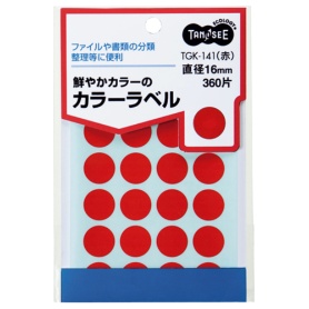 ＴＡＮＯＳＥＥ　カラー丸ラベル　直径１６ｍｍ　赤　１パック（３６０片：２４片×１５シート）
