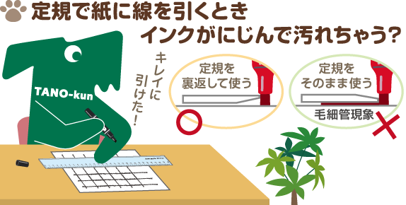 定規で紙に線を引くときインクがにじんで汚れちゃう？