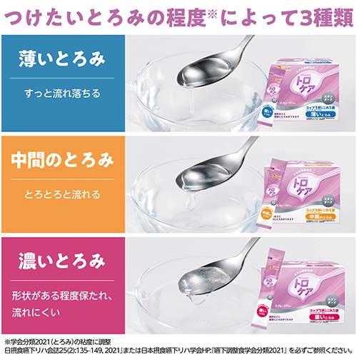 つけたいとろみの程度によって3種類
