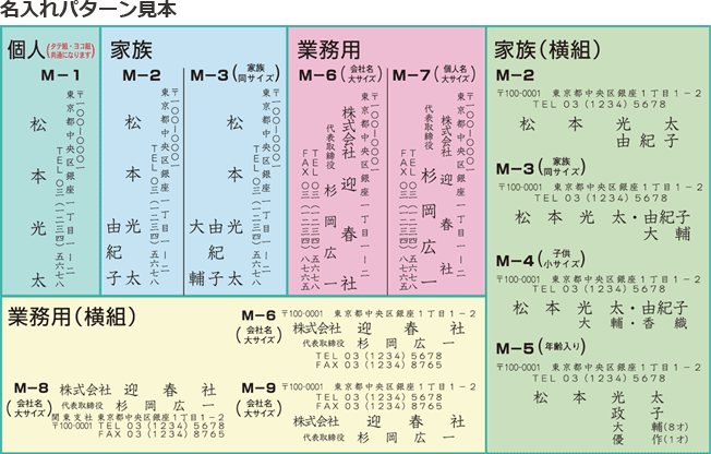 名入れパターン見本