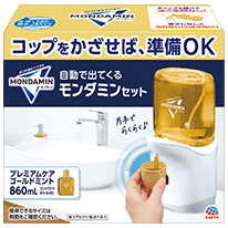 アース製薬 自動で出てくるモンダミンセット プレミアムケアゴールドミント860mLコンパクトボトル付 単3アルカリ電池4本入