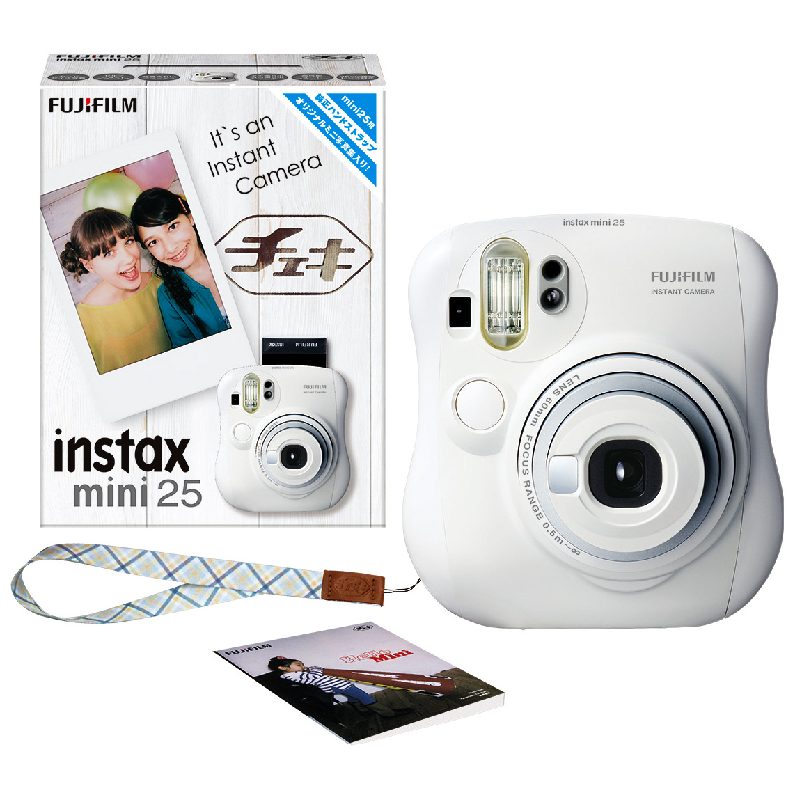 【クリックで詳細表示】富士フイルム インスタントカメラ チェキ instax mini25 ホワイト 純正ハンドストラップ付 INSMINI25 WHITE N 1台 INSMINI25 WHITE N