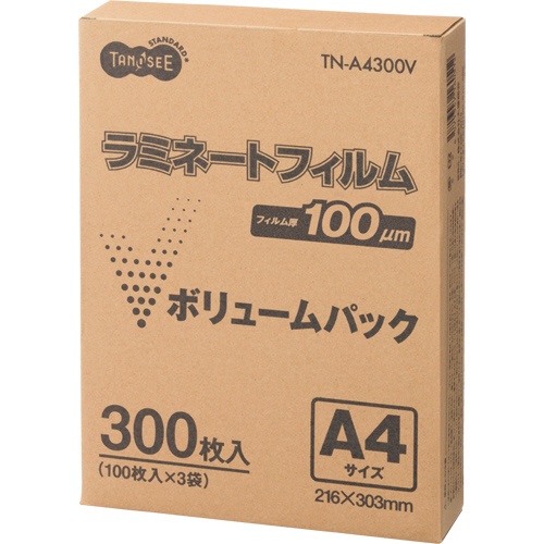 ＴＡＮＯＳＥＥ　ラミネートフィルム　ボリュームパック　Ａ４　グロスタイプ（つや有り）　１００μ　１箱（３００枚）1