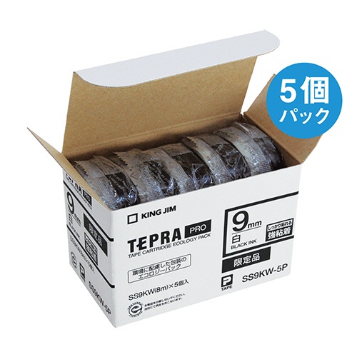 キングジム　テプラ　ＰＲＯ　テープカートリッジ　強粘着　９ｍｍ　白／黒文字　ＳＳ９ＫＷ－５Ｐ　１パック（５個）3