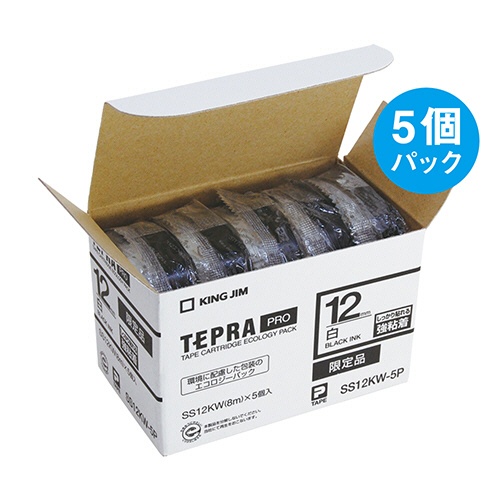 キングジム　テプラ　ＰＲＯ　テープカートリッジ　強粘着　１２ｍｍ　白／黒文字　ＳＳ１２ＫＷ－５Ｐ　１パック（５個）3