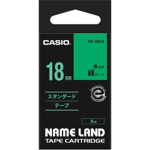 カシオ　ＮＡＭＥ　ＬＡＮＤ　スタンダードテープ　１８ｍｍ×８ｍ　緑／黒文字　ＸＲ－１８ＧＮ　１個1