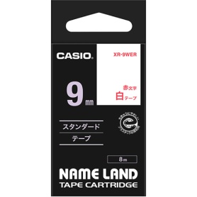 カシオ　ＮＡＭＥ　ＬＡＮＤ　スタンダードテープ　９ｍｍ×８ｍ　白／赤文字　ＸＲ－９ＷＥＲ　１個