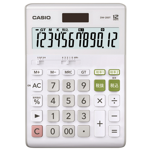 【クリックで詳細表示】カシオ W税率電卓 12桁 デスクサイズ DW-200T-N 1台 DW-200T-N