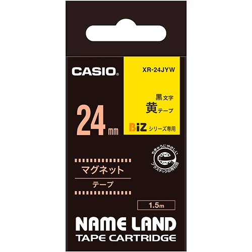 カシオ　ＮＡＭＥ　ＬＡＮＤ　マグネットテープ　２４ｍｍ×１．５ｍ　黄／黒文字　ＸＲ－２４ＪＹＷ　１個1