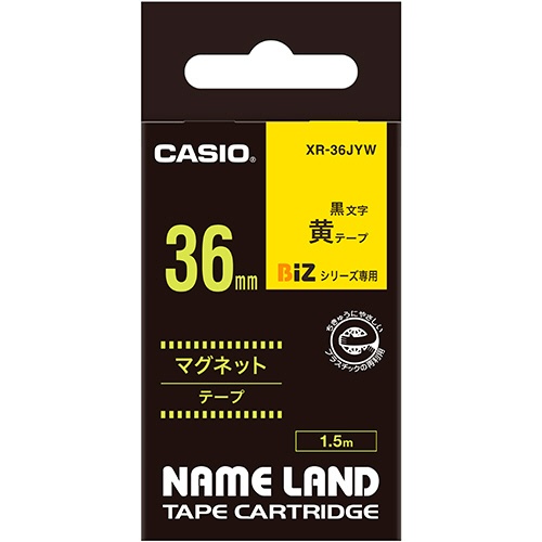 カシオ　ＮＡＭＥ　ＬＡＮＤ　マグネットテープ　３６ｍｍ×１．５ｍ　黄／黒文字　ＸＲ－３６ＪＹＷ　１個1