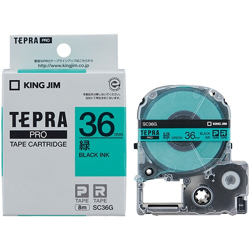 キングジム　テプラ　ＰＲＯ　テープカートリッジ　パステル　３６ｍｍ　緑／黒文字　ＳＣ３６Ｇ　１個3