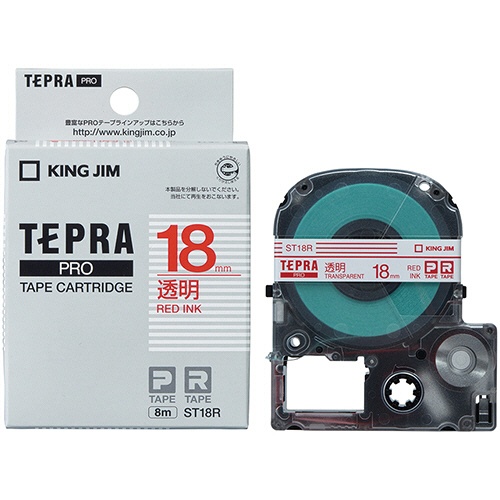 キングジム　テプラ　ＰＲＯ　テープカートリッジ　１８ｍｍ　透明／赤文字　ＳＴ１８Ｒ　１個3