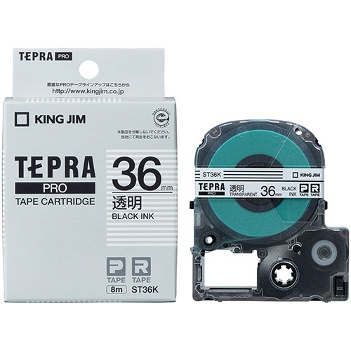 キングジム　テプラ　ＰＲＯ　テープカートリッジ　３６ｍｍ　透明／黒文字　ＳＴ３６Ｋ　１個3
