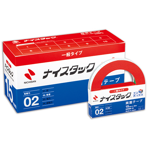 【クリックで詳細表示】ニチバン ナイスタック 再生紙両面テープ ブンボックス 大巻 15mm×20m NWBB-15 1パック(10巻) NWBB-15