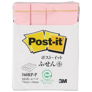 ３Ｍ　ポスト・イット　ふせん小　再生紙　７５×１４ｍｍ　ピンク　５６０ＲＰ－Ｐ　１パック（４冊）1