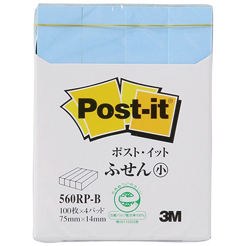 ３Ｍ　ポスト・イット　ふせん小　再生紙　７５×１４ｍｍ　ブルー　５６０ＲＰ－Ｂ　１パック（４冊）1