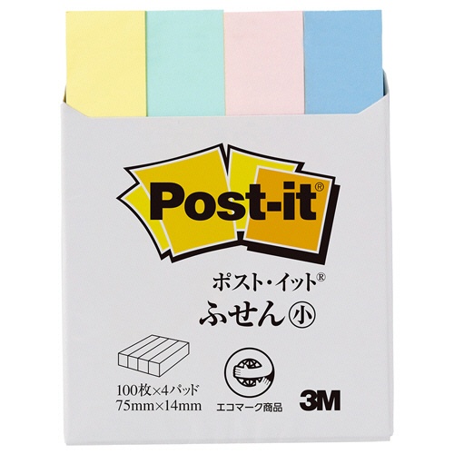 ３Ｍ　ポスト・イット　ふせん小　再生紙　７５×１４ｍｍ　４色　５６０ＲＰ－Ｋ　１パック（４冊）1