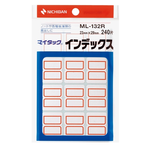 ニチバン　マイタック　インデックス　紙ラベル　中　２３×２９ｍｍ　赤枠　ＭＬ－１３２Ｒ　１パック（２４０片：１２片×２０シート）1