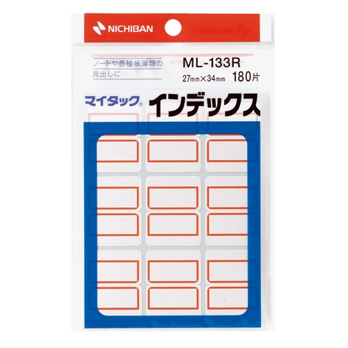 ニチバン　マイタック　インデックス　紙ラベル　大　２７×３４ｍｍ　赤枠　ＭＬ－１３３Ｒ　１パック（１８０片：９片×２０シート）1