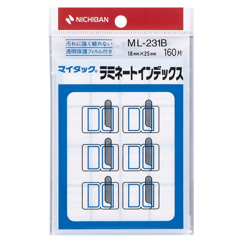 ニチバン　マイタック　ラミネートインデックス　保護フィルム付　小　１８×２５ｍｍ　青枠　ＭＬ－２３１Ｂ　１パック（１６０片：１６片×１０シート）1