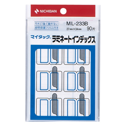 ニチバン　マイタック　ラミネートインデックス　保護フィルム付　大　２７×３４ｍｍ　青枠　ＭＬ－２３３Ｂ　１パック（９０片：９片×１０シート）1
