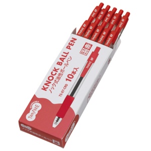 ＴＡＮＯＳＥＥ　ノック式油性ボールペン　０．７ｍｍ　赤　（軸色：クリア）　１箱（１０本）2