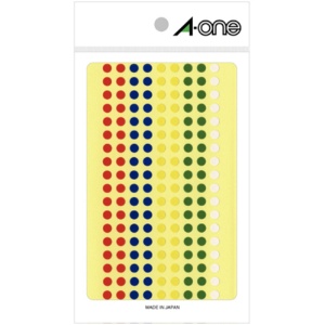 エーワン　カラーラベル　丸型　直径５ｍｍ　アソートタイプ　５色（赤・青・黄・緑・白）　０７０７４　１パック（１２６０片：１８０片×７シート）1