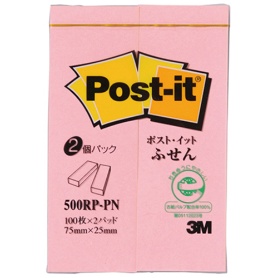３Ｍ　ポスト・イット　ふせん　再生紙スタンダードカラー　７５×２５ｍｍ　ピンク　５００ＲＰ－ＰＮ　１パック（２冊）