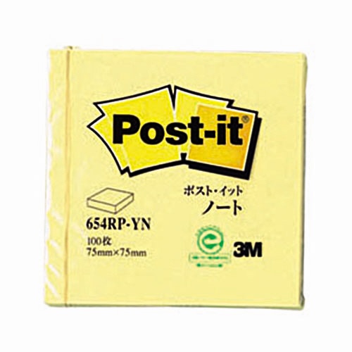 ３Ｍ　ポスト・イット　ノート　再生紙　７５×７５ｍｍ　イエロー　６５４ＲＰ－ＹＮ　１冊1