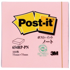３Ｍ　ポスト・イット　ノート　再生紙　７５×７５ｍｍ　ピンク　６５４ＲＰ－ＰＮ　１冊