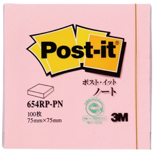 ３Ｍ　ポスト・イット　ノート　再生紙スタンダードカラー　７５×７５ｍｍ　ピンク　６５４ＲＰ－ＰＮ　１冊1