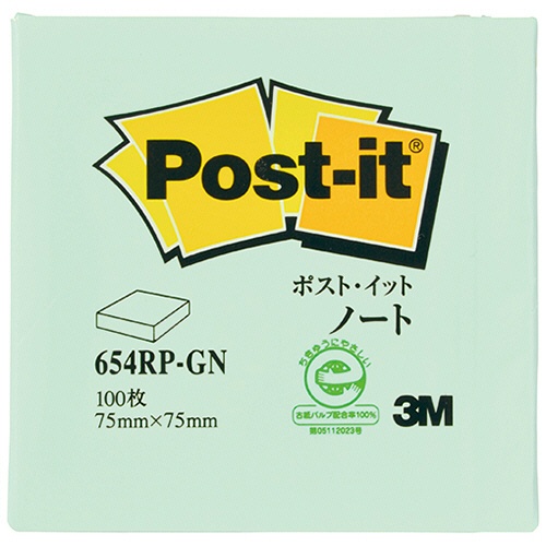 ３Ｍ　ポスト・イット　ノート　再生紙　７５×７５ｍｍ　グリーン　６５４ＲＰ－ＧＮ　１冊1