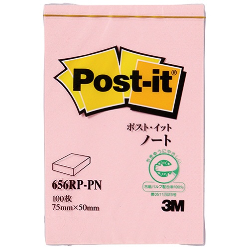 ３Ｍ　ポスト・イット　ノート　再生紙　７５×５０ｍｍ　ピンク　６５６ＲＰ－ＰＮ　１冊1