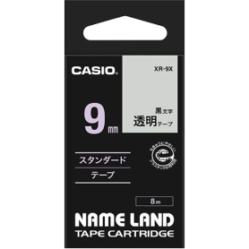 カシオ　ＮＡＭＥ　ＬＡＮＤ　スタンダードテープ　９ｍｍ×８ｍ　透明／黒文字　ＸＲ－９Ｘ　１個