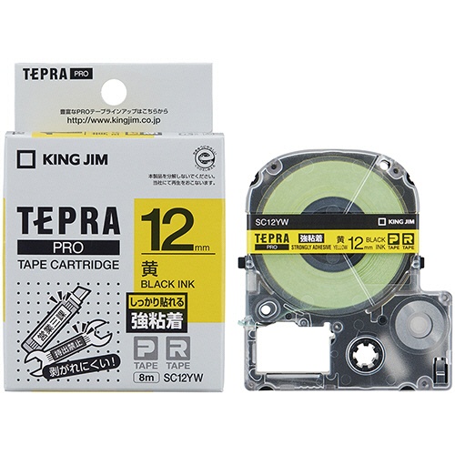 キングジム　テプラ　ＰＲＯ　テープカートリッジ　強粘着　１２ｍｍ　黄／黒文字　ＳＣ１２ＹＷ　１個3