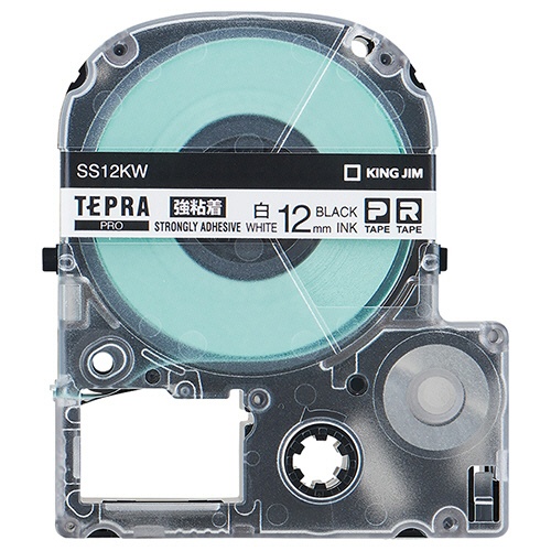 キングジム　テプラ　ＰＲＯ　テープカートリッジ　強粘着　１２ｍｍ　白／黒文字　ＳＳ１２ＫＷ　１個1